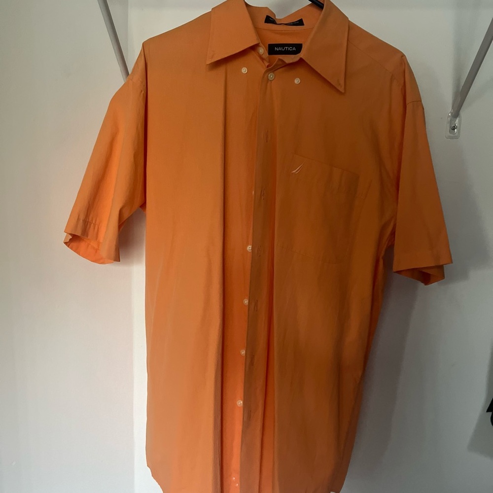 Nautica Orange Casual Button Down Shirt Short Sleeve Size 16 - L